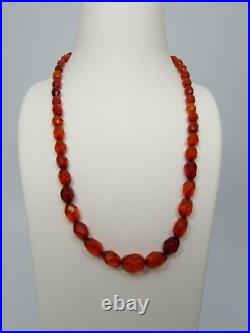 Art Deco Natural Cognac Amber Faceted Bead Necklace 18 3/4 Long Sterling G623