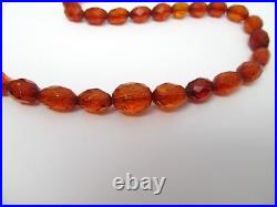 Art Deco Natural Cognac Amber Faceted Bead Necklace 18 3/4 Long Sterling G623