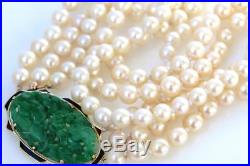 Art Deco Natural Jadeite Jade 14K Gold Enamel Pendant & Akoya Pearl Necklace