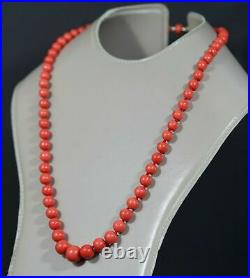 Art Deco Natural Mediterranean Red Coral Beads 13mm Necklace 14k Gold Clasp 60gr