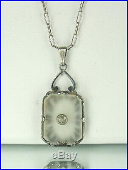 Art Deco Necklace 1930s CAMPHOR GLASS 15 Choker STERLING Sunray Crystal PETITE