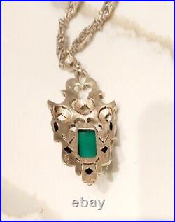 Art Deco Necklace, Chrysoprase, Onyx and Marcasite Necklace, Stunning Deco