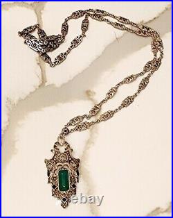 Art Deco Necklace, Chrysoprase, Onyx and Marcasite Necklace, Stunning Deco