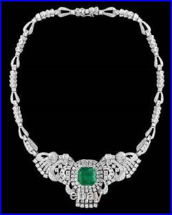 Art Deco Necklace Green Emerald Cut White Gold Plated Vintage Handmade Jewel