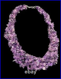 Art Deco Necklace Multi Strand Amethyst Nugget Beaded 925 Marcasite Clasp