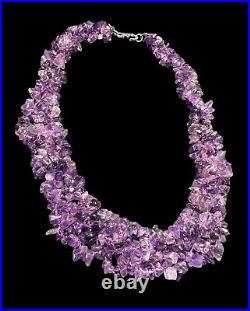 Art Deco Necklace Multi Strand Amethyst Nugget Beaded 925 Marcasite Clasp