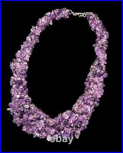 Art Deco Necklace Multi Strand Amethyst Nugget Beaded 925 Marcasite Clasp