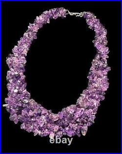 Art Deco Necklace Multi Strand Amethyst Nugget Beaded 925 Marcasite Clasp