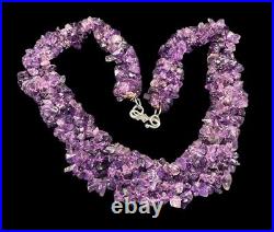 Art Deco Necklace Multi Strand Amethyst Nugget Beaded 925 Marcasite Clasp