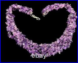 Art Deco Necklace Multi Strand Amethyst Nugget Beaded 925 Marcasite Clasp