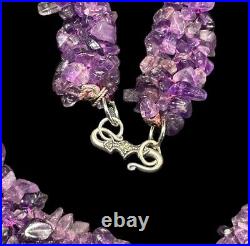 Art Deco Necklace Multi Strand Amethyst Nugget Beaded 925 Marcasite Clasp