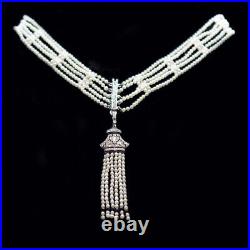 Art Deco Necklace Natural Pearls Diamonds Onyx Gold Mauboussin w Appraisal 6208
