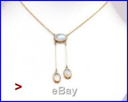 Art Deco Negligee Necklace solid 18K Gold Silver Blue Moonstones / 42 cm / 5.2gr