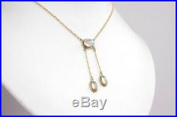Art Deco Negligee Necklace solid 18K Gold Silver Blue Moonstones / 42 cm / 5.2gr