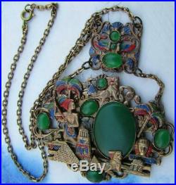 Art Deco Neiger Brothers Egyptian Revival Jade Glass Pendant Necklace Czech