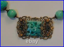 Art Deco Neiger Carved Jadeite Chinese Revival Necklace Winged Creature