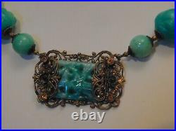 Art Deco Neiger Carved Jadeite Chinese Revival Necklace Winged Creature