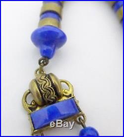 Art Deco Neiger Czech Lapis Blue Glass Necklace Front Opening Clasp Necklace