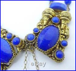 Art Deco Neiger Czech Lapis Blue Glass Necklace Front Opening Clasp Necklace