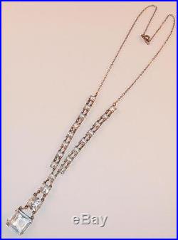 Art Deco Nouveau Graduated Square Crystals Chain Long Lavaliere Pendant Necklace