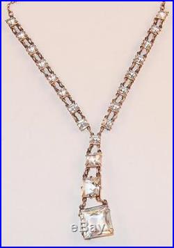 Art Deco Nouveau Graduated Square Crystals Chain Long Lavaliere Pendant Necklace