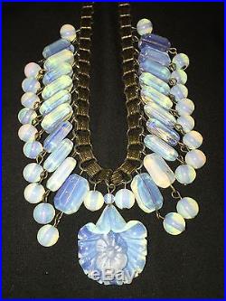 Art Deco Nouveau Opalescent Glass Dangle Bead Book Chain Choker Necklace REDUCED