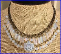 Art Deco Nouveau Opalescent Glass Dangle Bead Book Chain Choker Necklace REDUCED