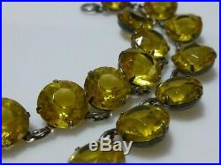 Art Deco Nouveau Sterling Silver Yellow Rock Crystal Cable Chain Necklace