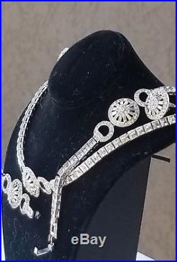 Art Deco OTIS Sterling Silver Rhinestones Earrings Brooch Bracelet Necklace Set