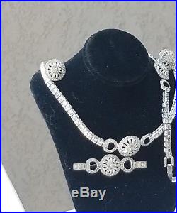 Art Deco OTIS Sterling Silver Rhinestones Earrings Brooch Bracelet Necklace Set
