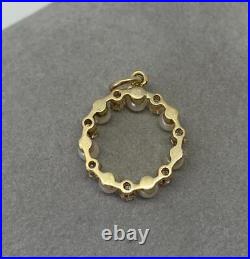 Art Deco Old Mine Cut Diamond Pearl Circle Pendant Necklace 14K Gold