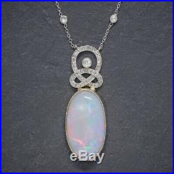 Art Deco Opal Diamond Pendant Necklace 18ct Gold Platinum 15ct Opal Circa 1930 B