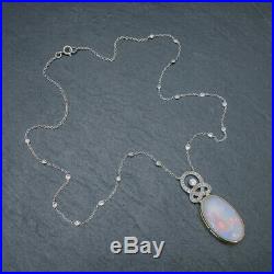 Art Deco Opal Diamond Pendant Necklace 18ct Gold Platinum 15ct Opal Circa 1930 B