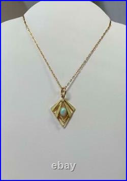 Art Deco Opal Enamel Pendant Charm 14 Karat Gold Victorian Edwardian Necklace