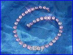 Art Deco Open Backs Sterling Silver Bezel Set Pink Glass Stones Necklace #1657