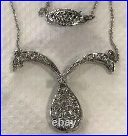 Art Deco Open Heart 14k White Gold Diamond Heart Pendant Necklace 1.0 ctw VS