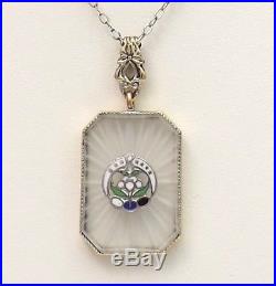 Art Deco Order Of Rebekah Odd Fellows Camphor Glass Silver Plated Necklace 18