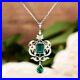 Art Deco Party Wear Emerald & Simulated Diamond Wedding Gift Pendant 925 Silver