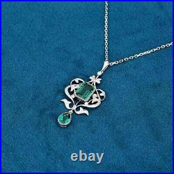 Art Deco Party Wear Emerald & Simulated Diamond Wedding Gift Pendant 925 Silver