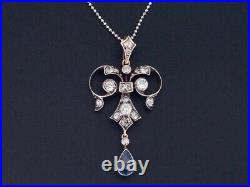 Art Deco Pear Sapphire & Lab Created Diamond Engagement 925 Silver Gift Pendant