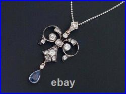 Art Deco Pear Sapphire & Lab Created Diamond Engagement 925 Silver Gift Pendant