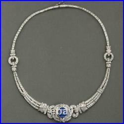 Art Deco Pear Shaped 15.00CT Blue Sapphire & 26CT White CZ 925 Silver Necklace