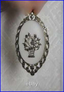 Art Deco Pendant Necklace Germany Sterling Silver Marcasites 1920s Camphor Glass