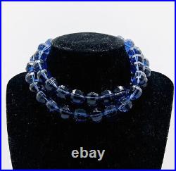 Art Deco Periwinkle Blue Faceted Glass Beaded Necklace On Chain Vintage Jewelry