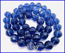 Art Deco Periwinkle Blue Faceted Glass Beaded Necklace On Chain Vintage Jewelry