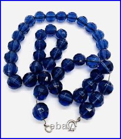 Art Deco Periwinkle Blue Faceted Glass Beaded Necklace On Chain Vintage Jewelry