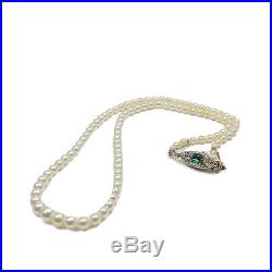 Art Deco Perlenkette mit Smaragd Diamant Schließe Gold & Platin Pearl necklace