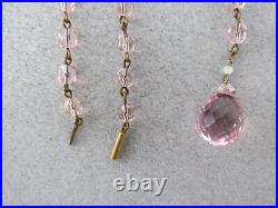 Art Deco Pink Crystal Lavaliere Necklace 22 Long Faceted Bead Linked Tube Catch