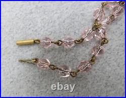 Art Deco Pink Crystal Lavaliere Necklace 22 Long Faceted Bead Linked Tube Catch