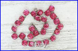 Art Deco Pink Open Back Crystal Sterling Silver Paste Necklace Riviera Bezel